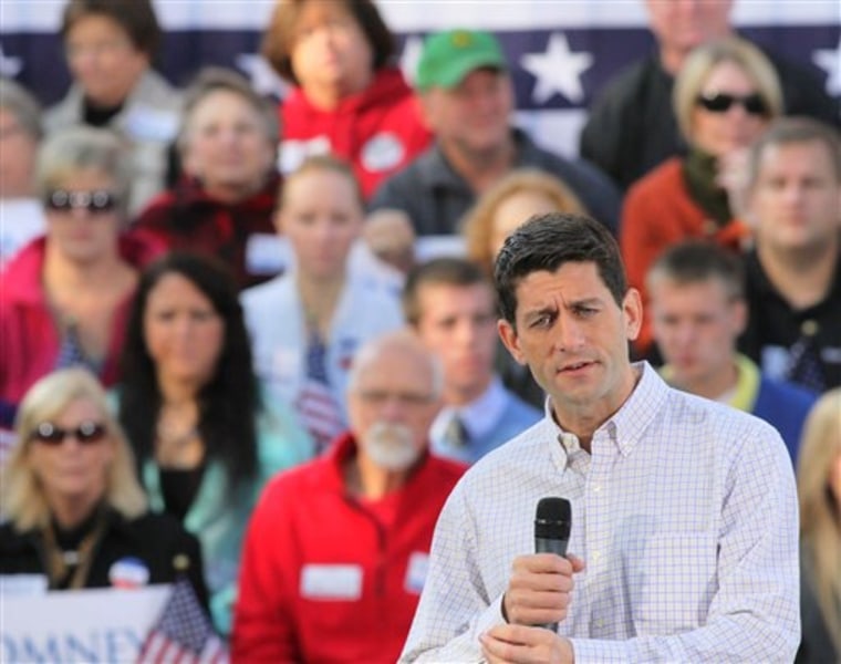 Republican vice presidential candidate Paul Ryan speaks to a crowd in Clinton, Iowa Tuesday, Oct. 2, 2012.